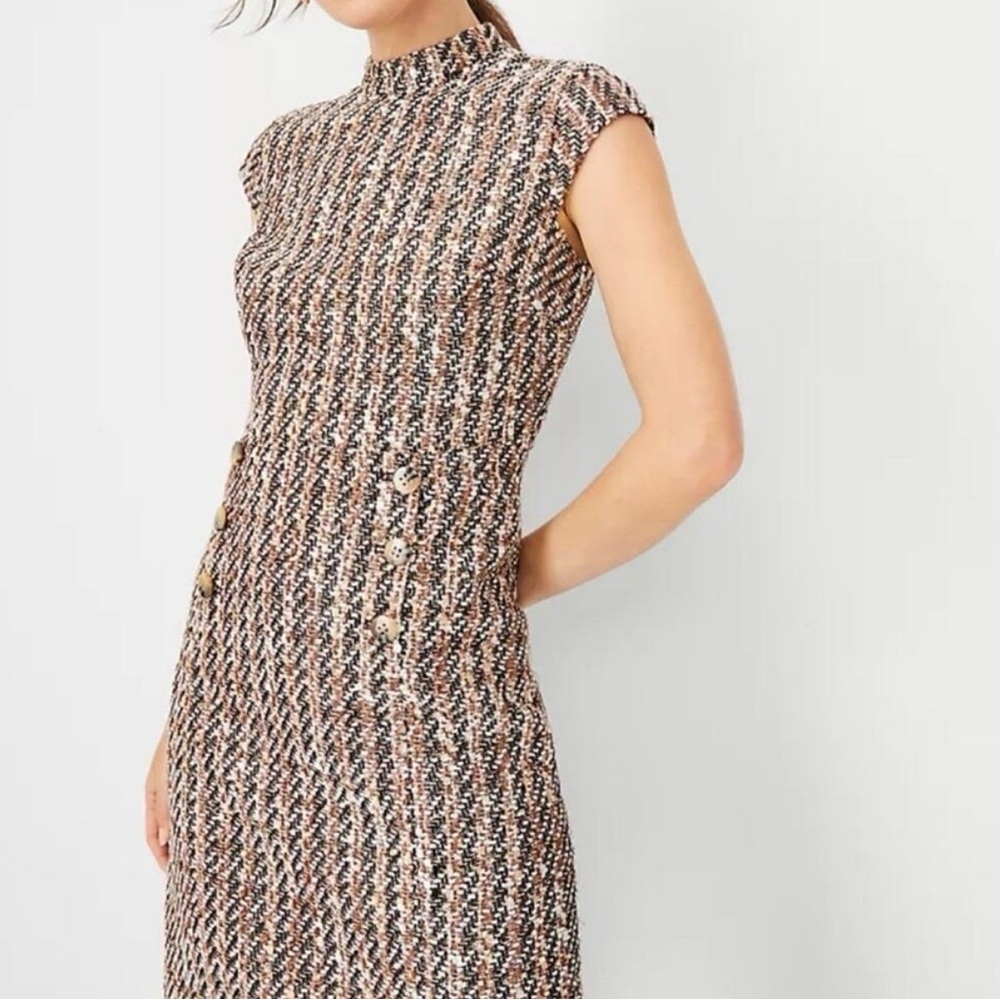 Ann Taylor Metallic Tweed Cap-Sleeve Sheath Dress! 🤎✨